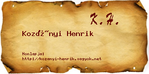 Kozányi Henrik névjegykártya